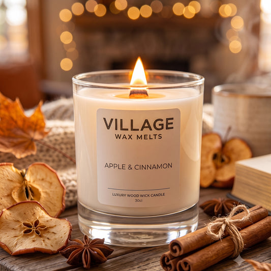 Apple & Cinnamon Scented Wood Wick Candle 30cl
