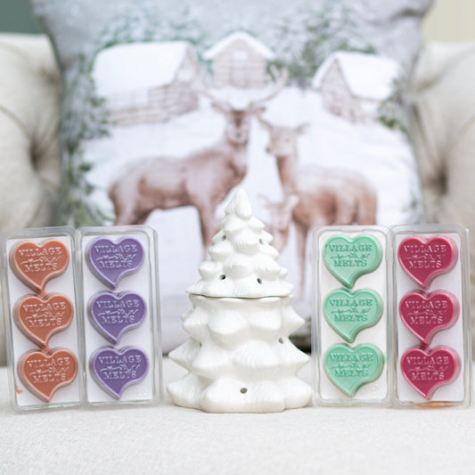 White Christmas Tree Wax Burner + 4 Festive Wax Melts Bundle