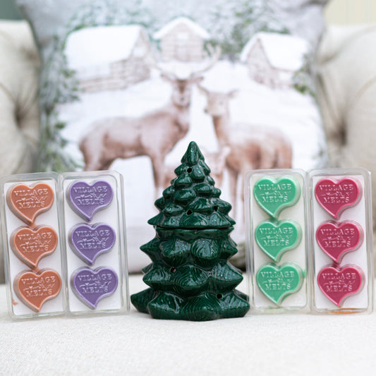 Green Christmas Tree Wax Burner + 4 Festive Wax Melts Bundle