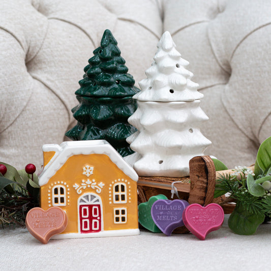Green Christmas Tree Wax Burner + 4 Festive Wax Melts Bundle