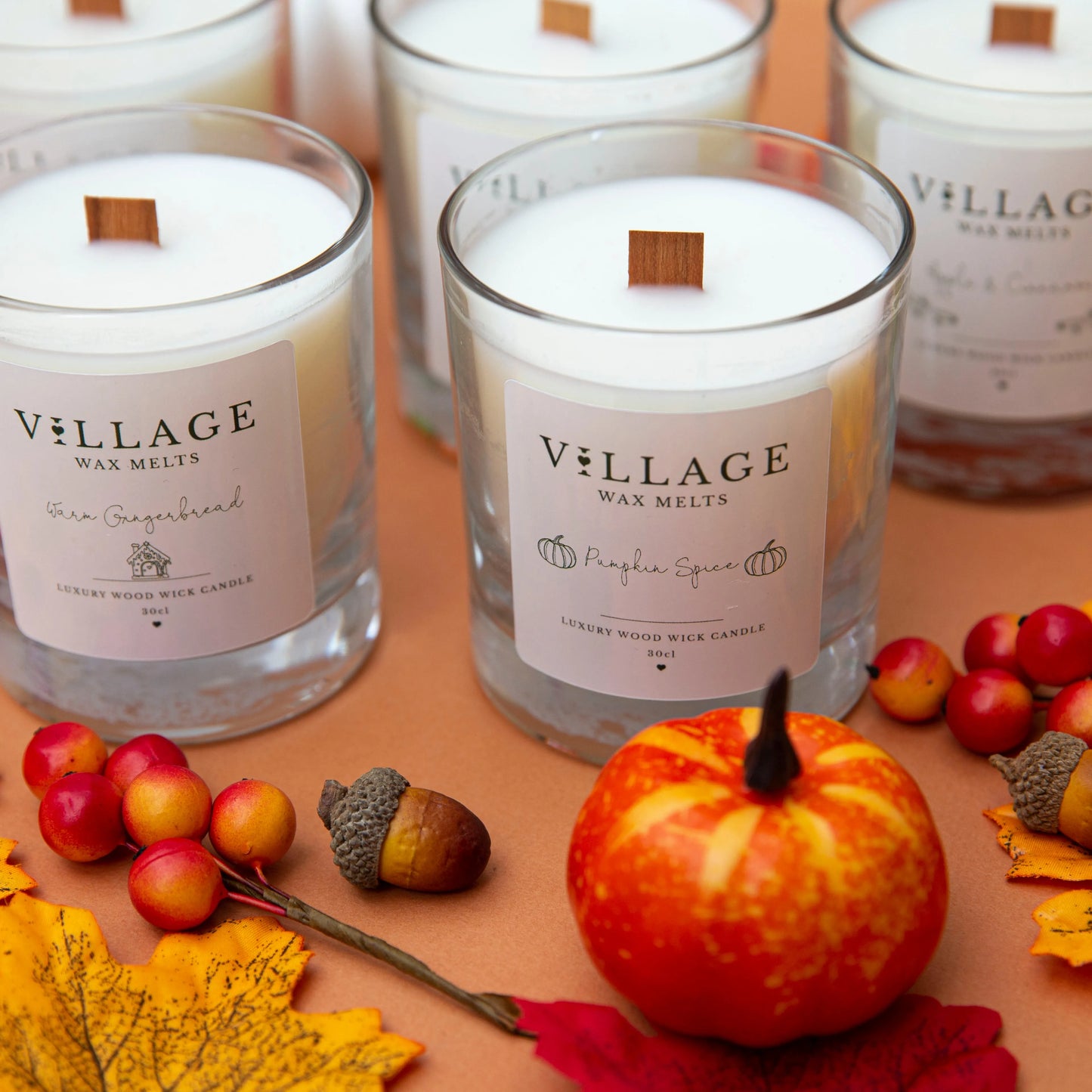 Pumpkin Spice Wood Wick Candle 30cl - Village Wax Melts