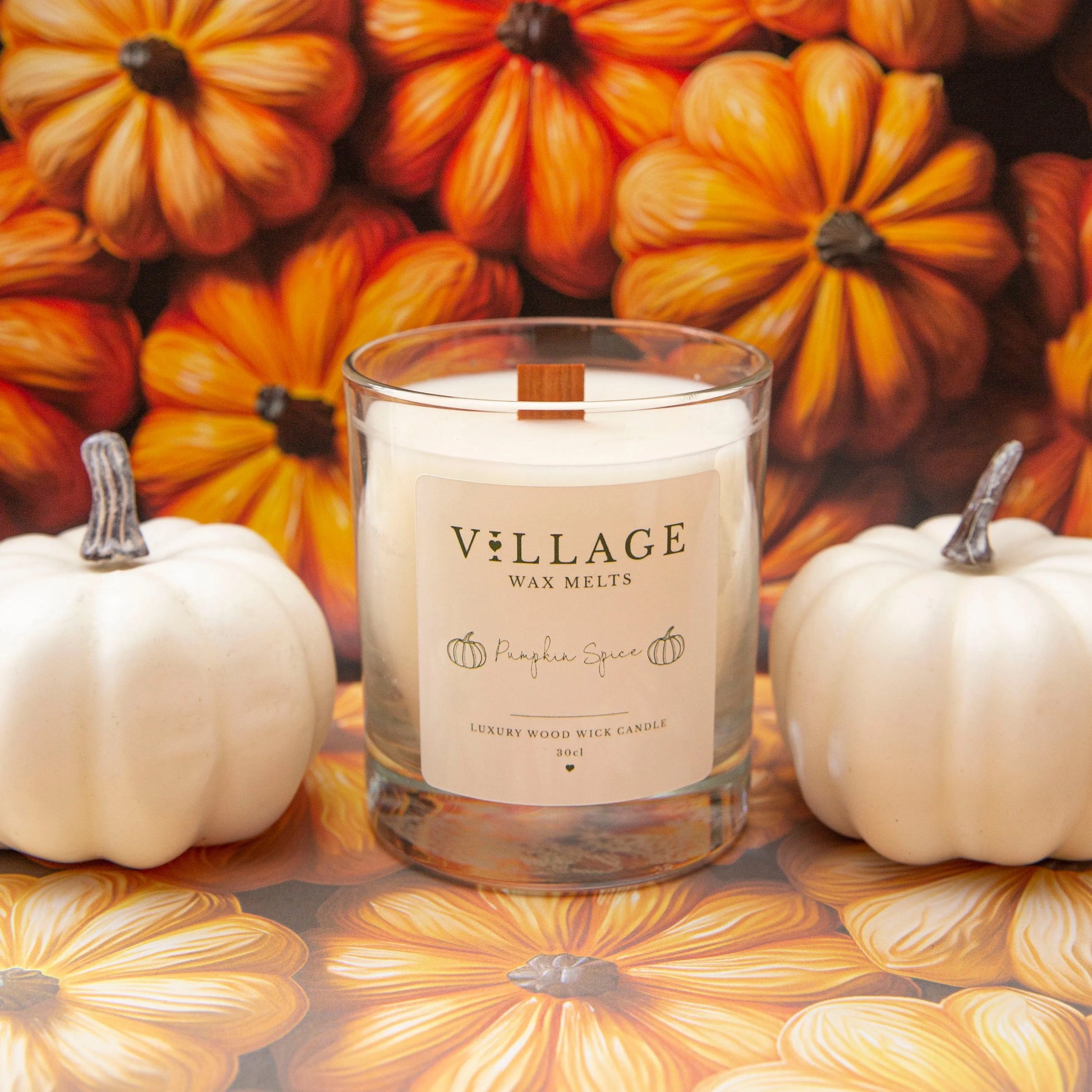 Pumpkin Spice Wood Wick Candle 30cl - Village Wax Melts