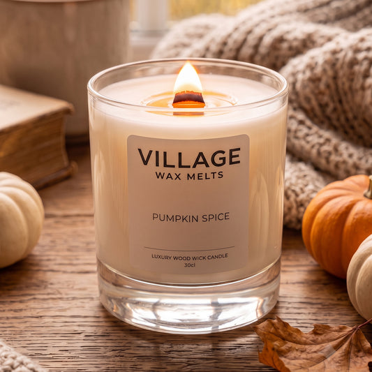 Pumpkin Spice Scented Wood Wick Candle (30cl) - Autumn Fragrance