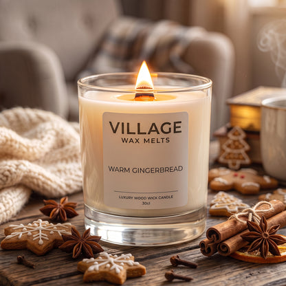 Warm Gingerbread Scented Wood Wick Candle - Glass Jar