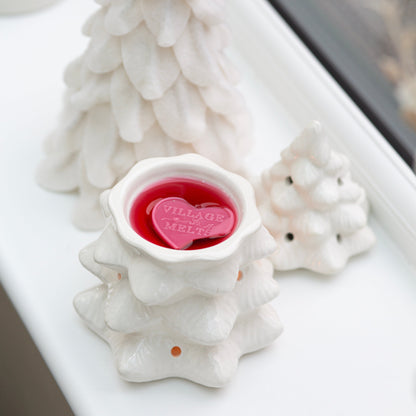White Christmas Tree Wax Burner + 4 Festive Wax Melts Bundle
