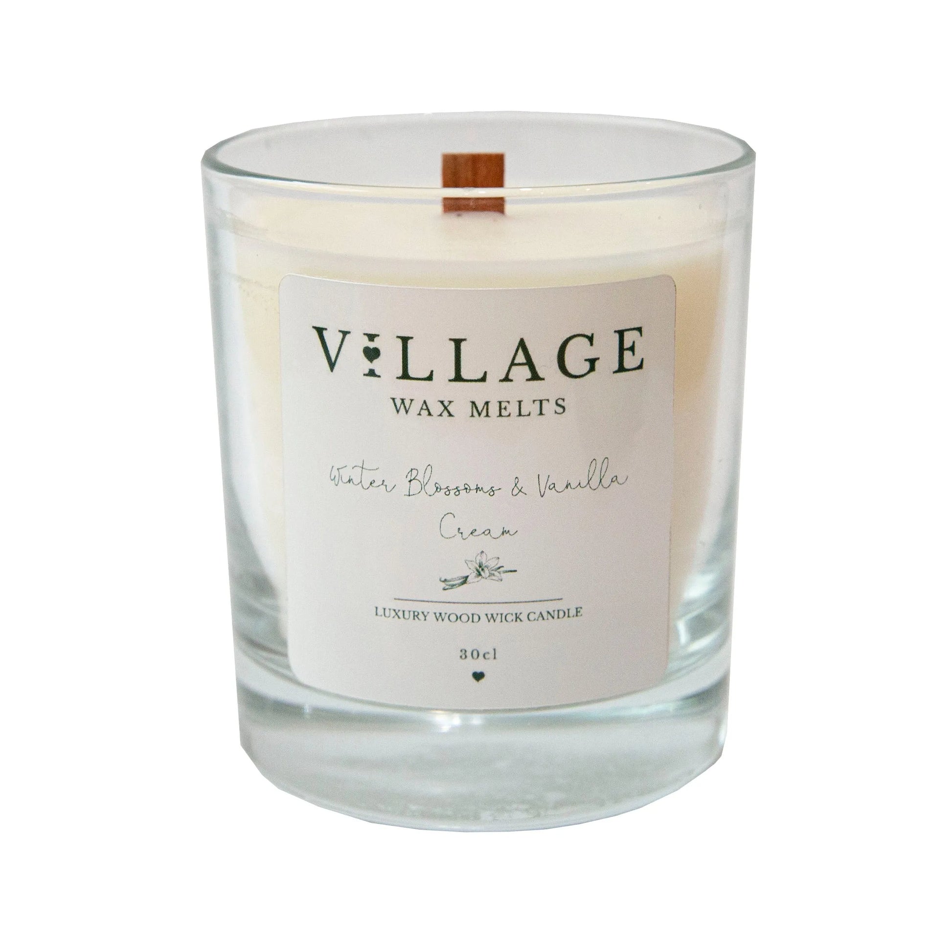 Winter Blossoms & Vanilla Cream Wood Wick Candle 30cl - Village Wax Melts