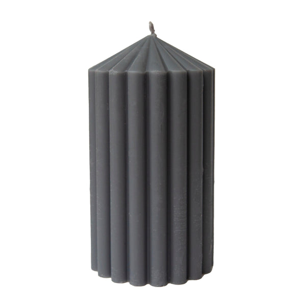 Large Ribbed Pillar Candle Grey - Village Wax Melts