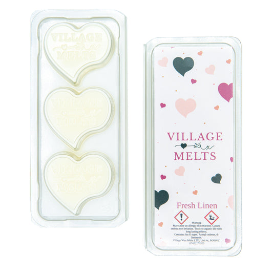 3x Fresh Linen Wax Melts Hearts - Village Wax Melts