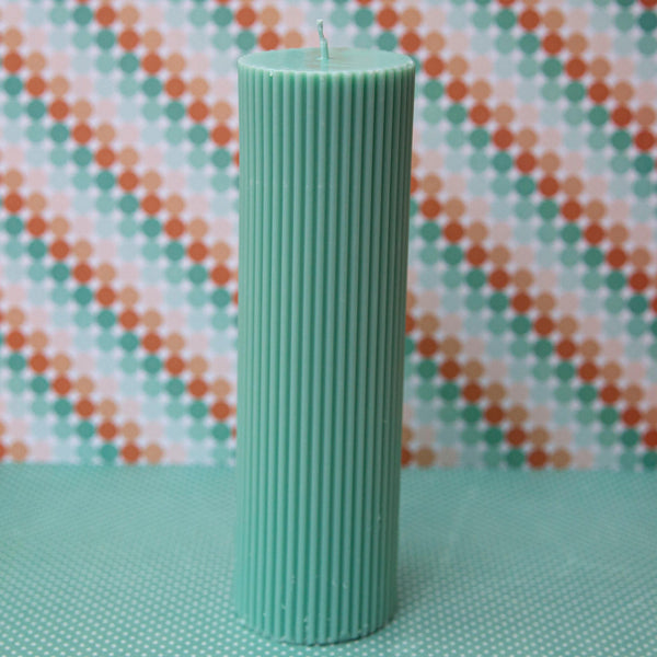 Tall Ribbed Pillar Candle Green - Village Wax Melts
