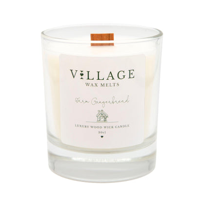 Warm Gingerbread Wood Wick Candle 30cl - Village Wax Melts